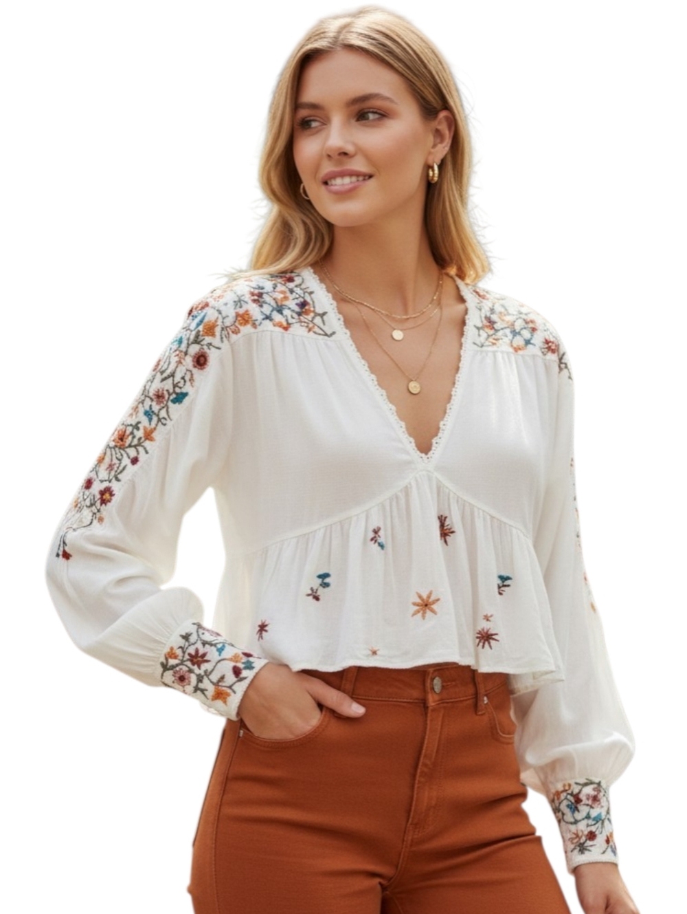 Free People Ava Embroidered Boho Blouse Festival Crop Top XS S